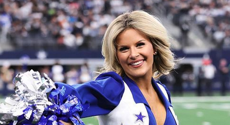 Dallas Cowboys Cheerleader Jensen Celebrates Victory Monday, Pack