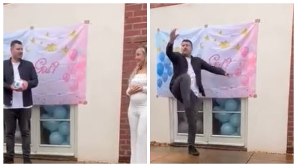 Dad Kicks Gender Reveal Soccer Ball Over A Fence & Into Neighbor's Yard
