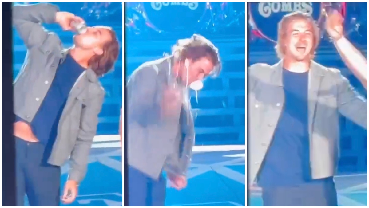 Kenny Pickett Crushes Beer During Luke Combs Concert outkick OutKick