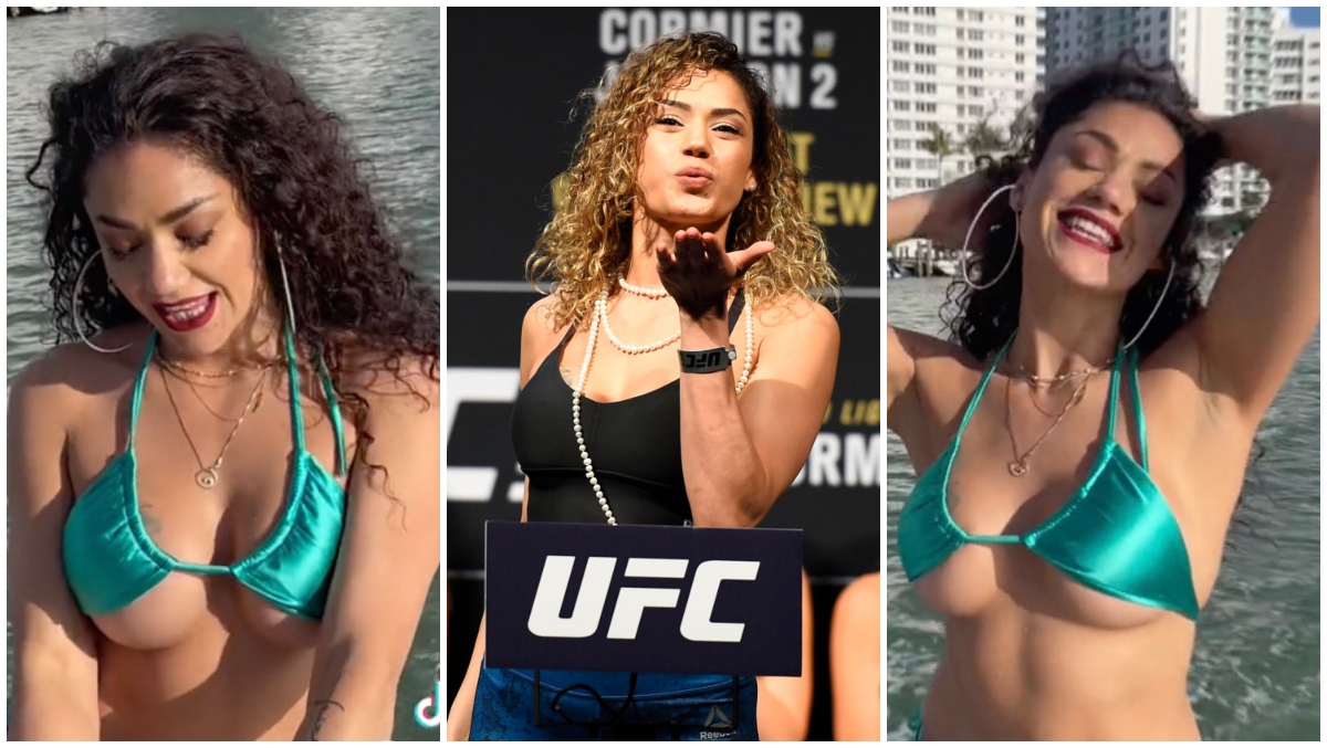 Pearl Gonzalez takes a selfie on the balcony in transparent panties
