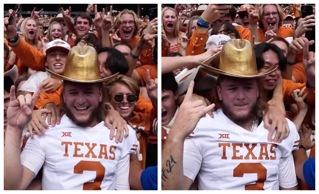 Quinn Ewers Wears Gold Cowboy Hat After Beating Oklahoma - outkick