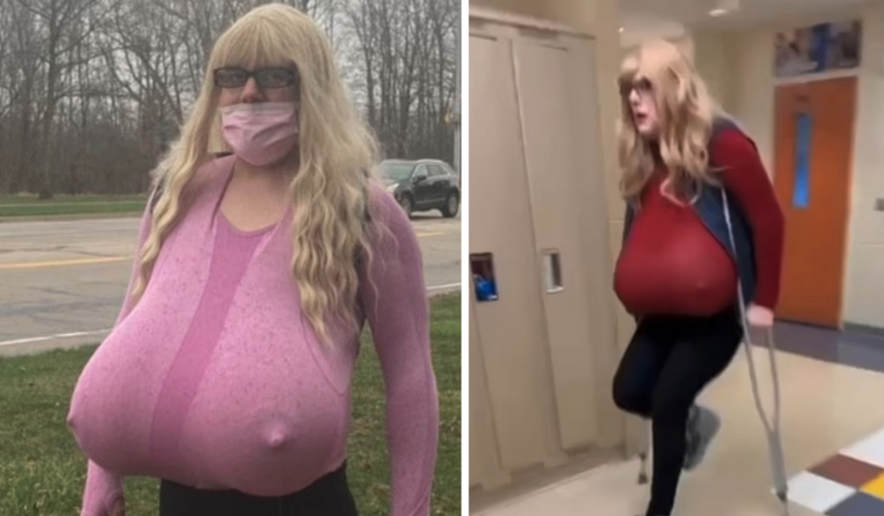 Kayla Lemieux: Teacher with prosthetic Z-cup breasts suspended after photos  show her dressed as man