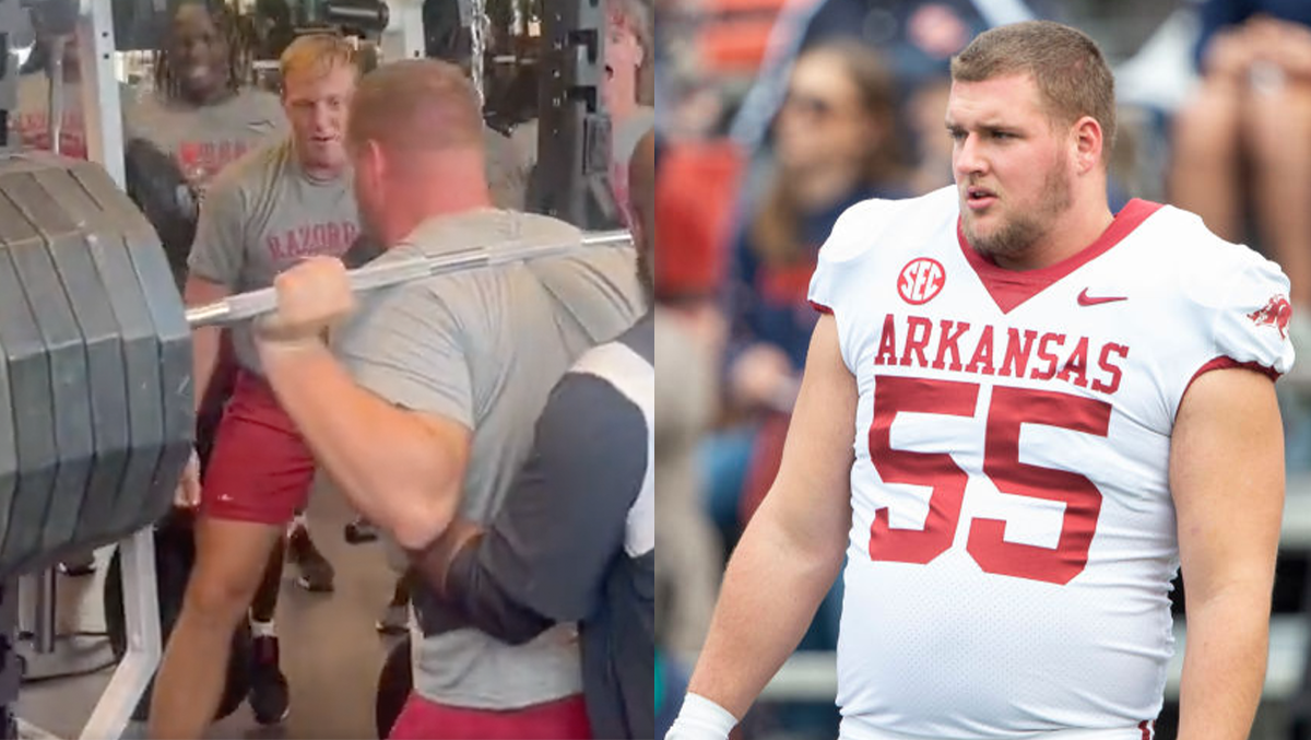 Arkansas FB Goes WILD As 300lb OL Squats More Than Twice His Weight