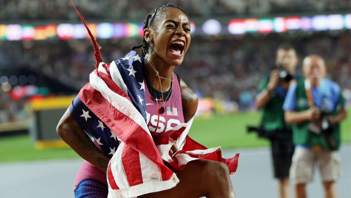 Sha'Carri Richardson Celebrates Epic 100M World Title Before Line