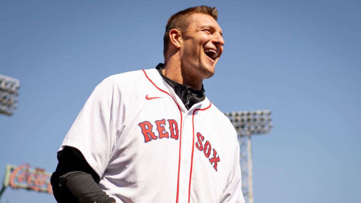 Rob Gronkowski Spikes The First Pitch At Red Sox Patriots' Day Game
