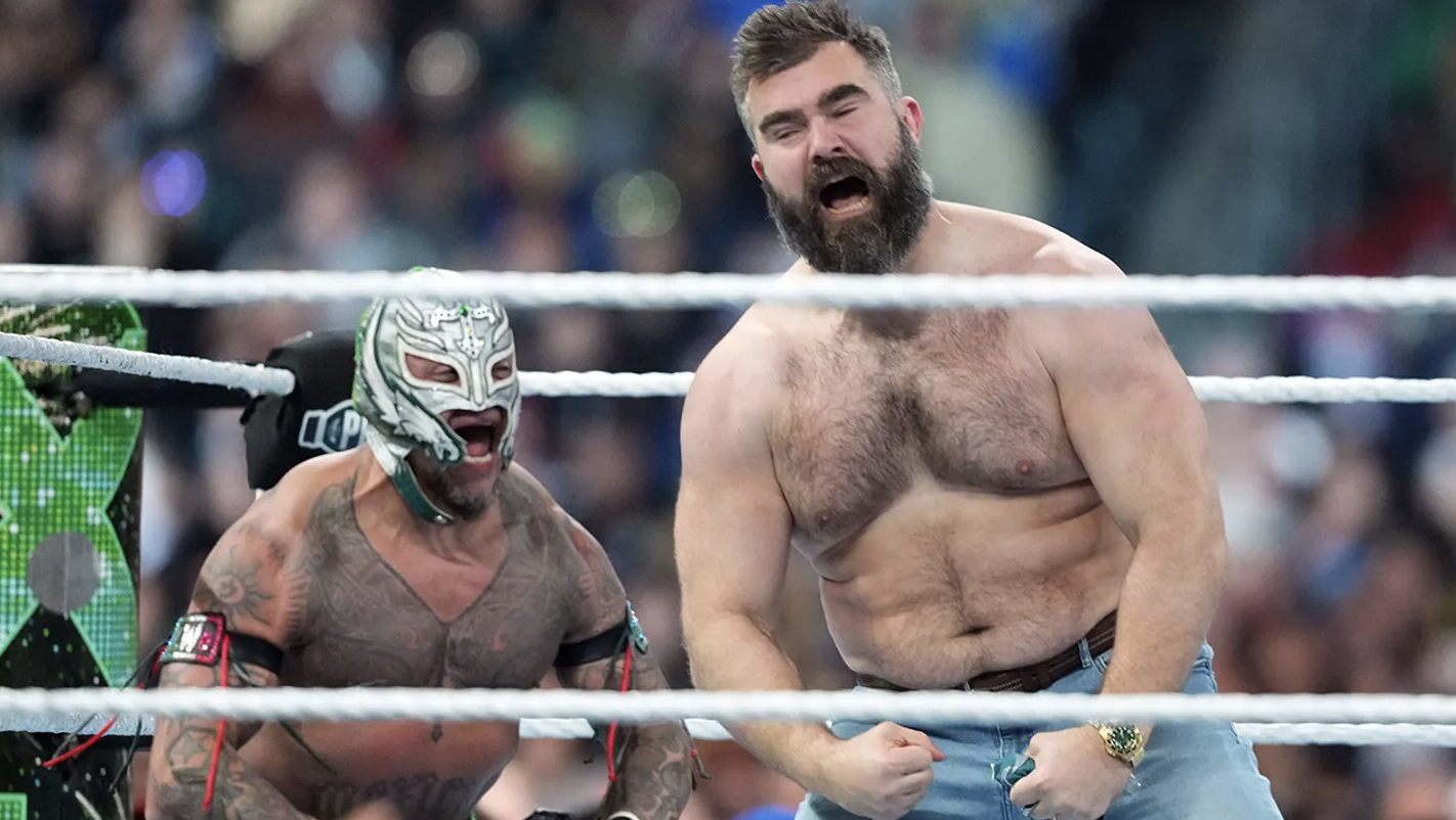 WrestleMania 40: Eagles greats Jason Kelce, Lane Johnson help Rey ...