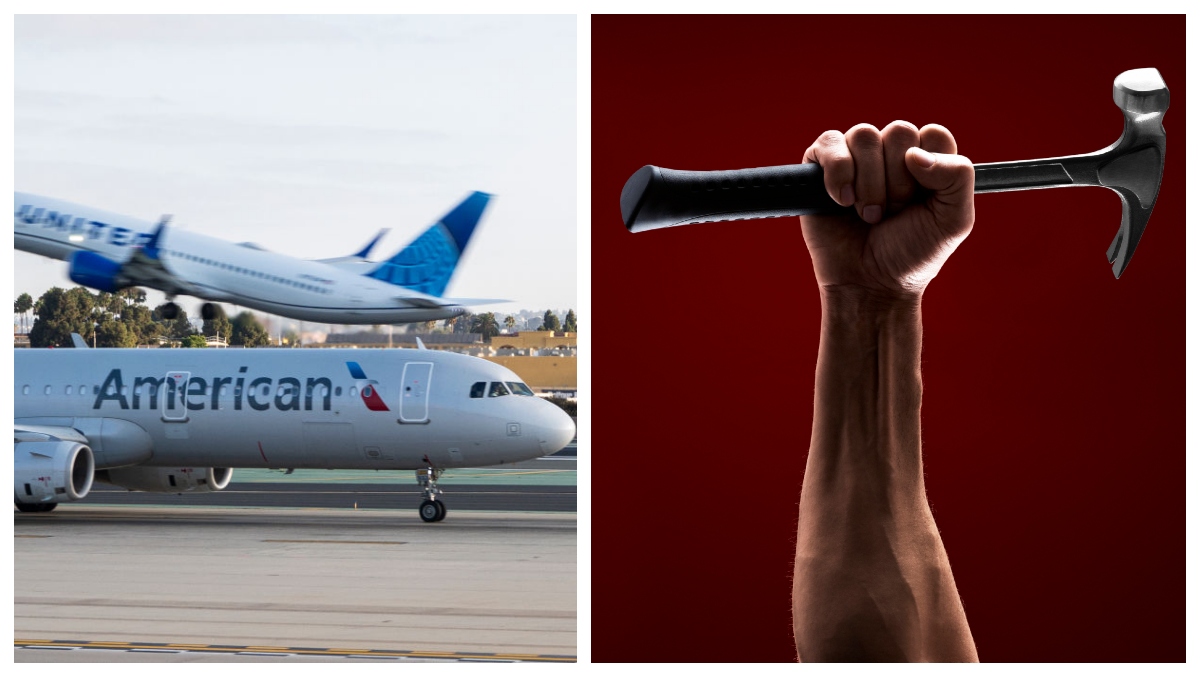 American Airlines passenger goes crazy and smashes ticket counter with hammer