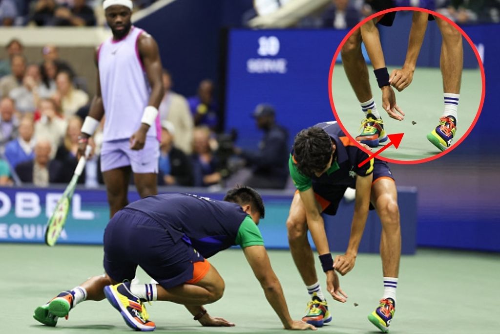 Ball boys at the US Open frantically chase bugs on the court