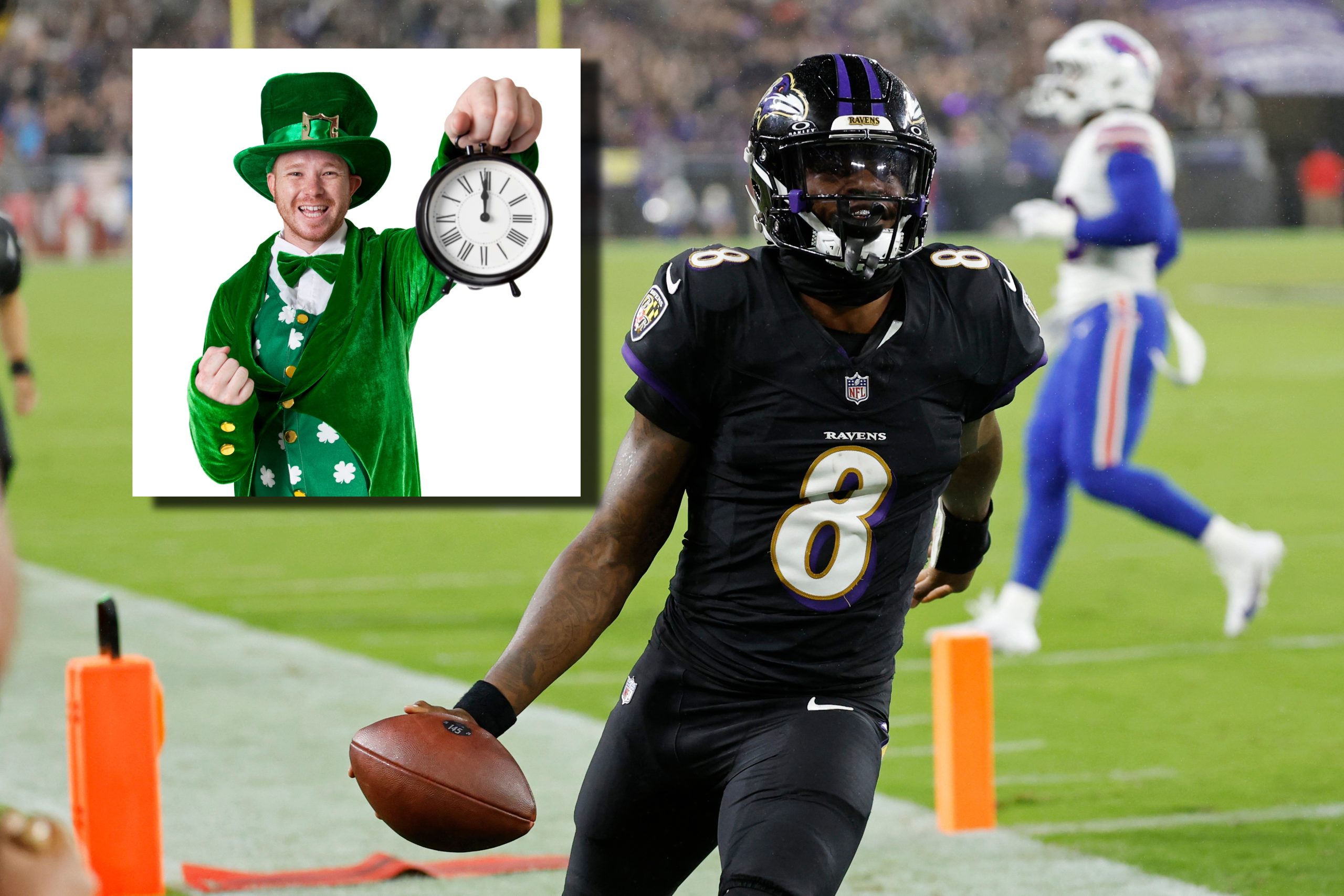 Lamar Jackson dresses like a Notre Dame leprechaun to make good on a bet