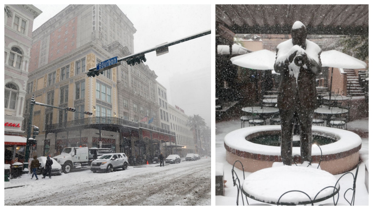 Hockey is played on Bourbon Street after historic snowfall