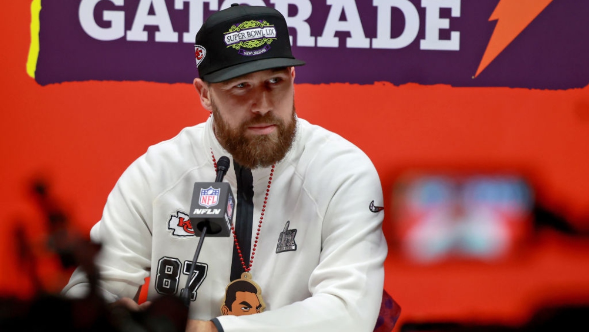 Double-Jab Travis Kelce Continues To Be Insufferable At Super Bowl Media  Night | OutKick