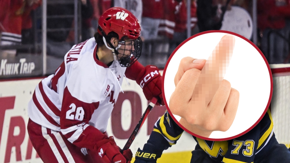 Wisconsin Hockey Player Gives Entire Minnesota Student Section The Finger While Leaving The Ice