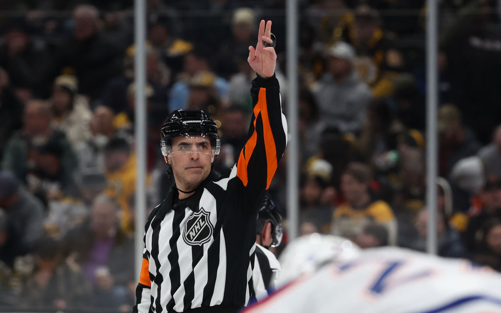 NHL Referee Chris Rooney Bleeds Profusely After Taking Stick To Eye