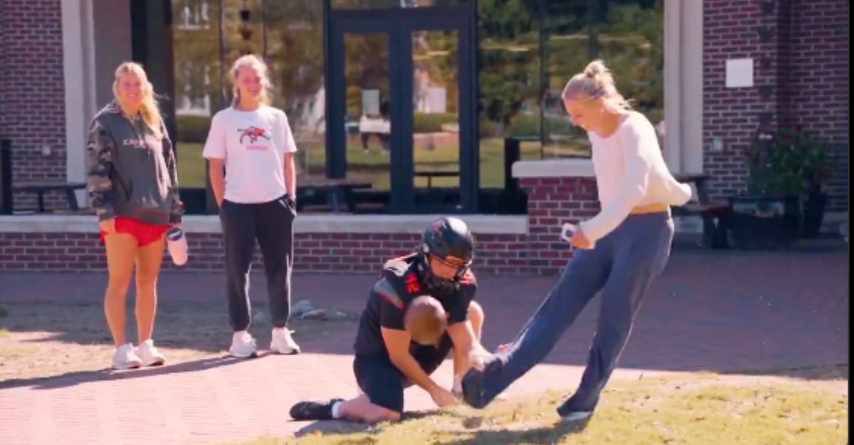 Campbell University Football Inadvertently Discovers Blonde Coed Whose Rocket Leg Would Make Pat McAfee Proud
