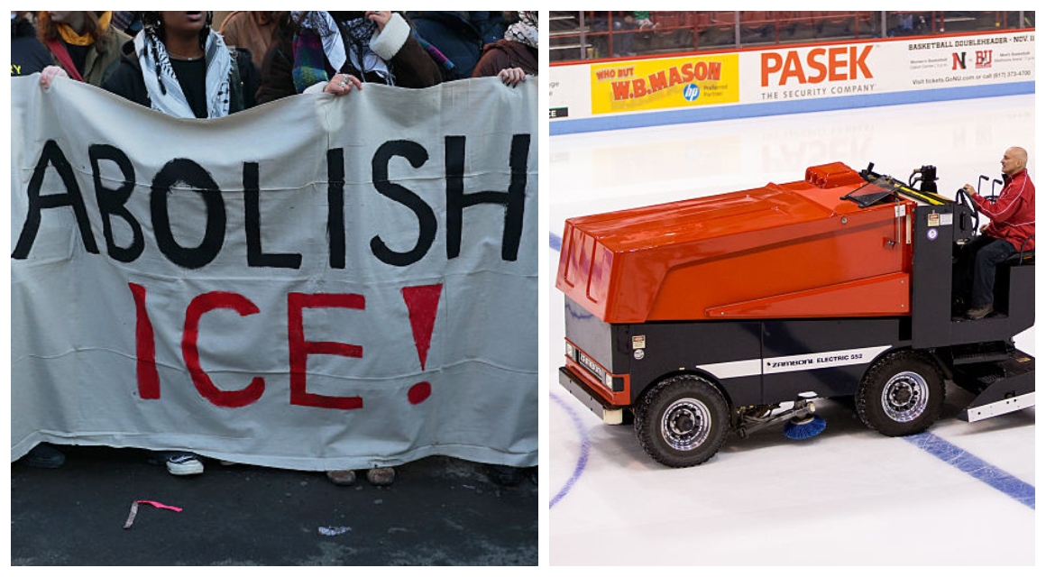 Fan Waves "Abolish ICE" & Trans Flag On Ice During PWHL Game