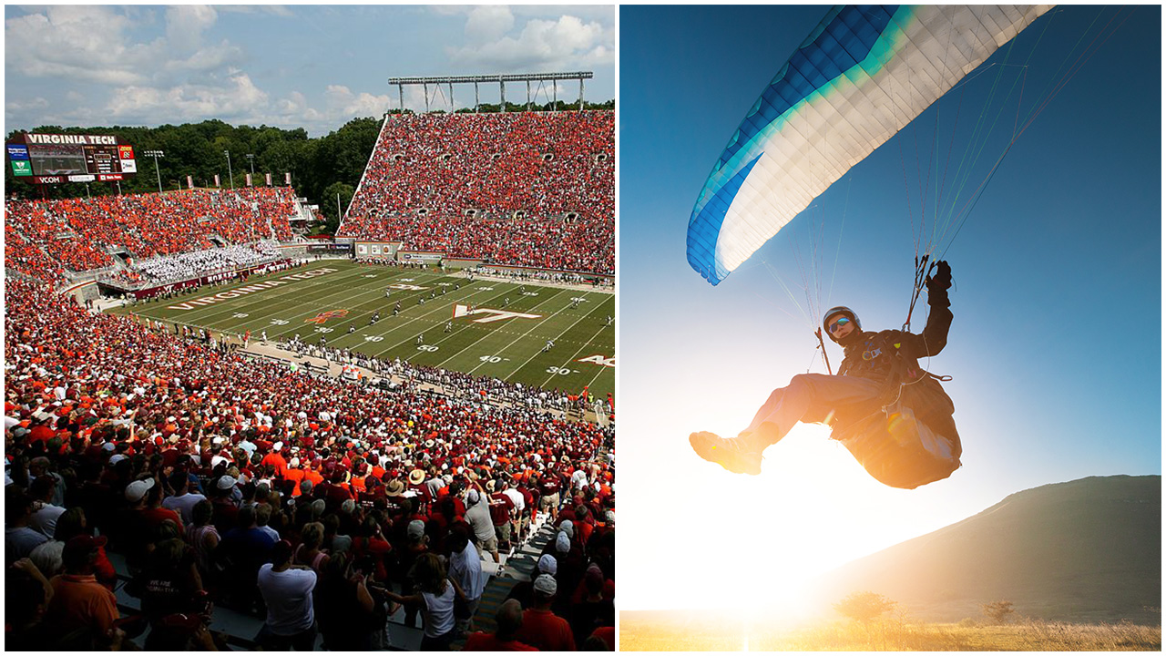 Skydiver Slams Into Virginia Tech Scoreboard Gets Stuck In Wild Spring Game Scene